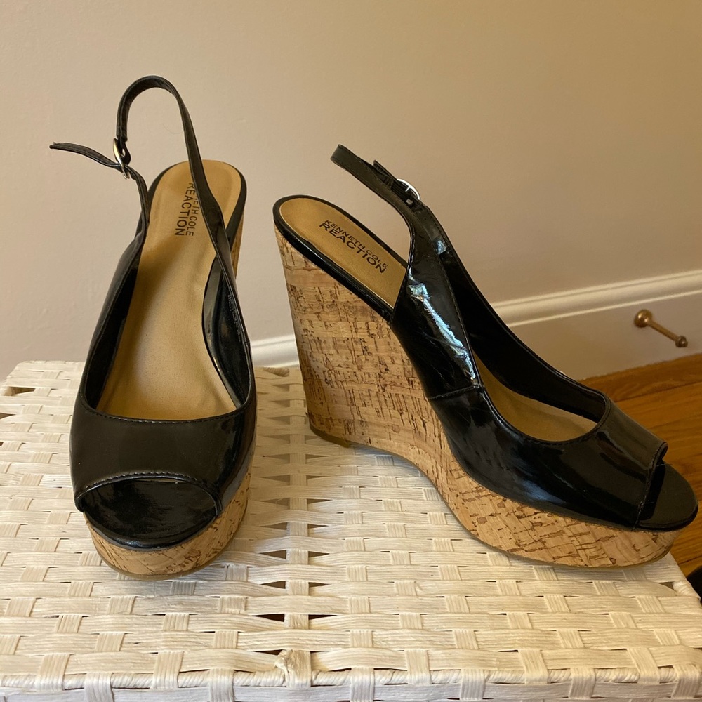 Kenneth Cole Reaction Black Cork Wedges